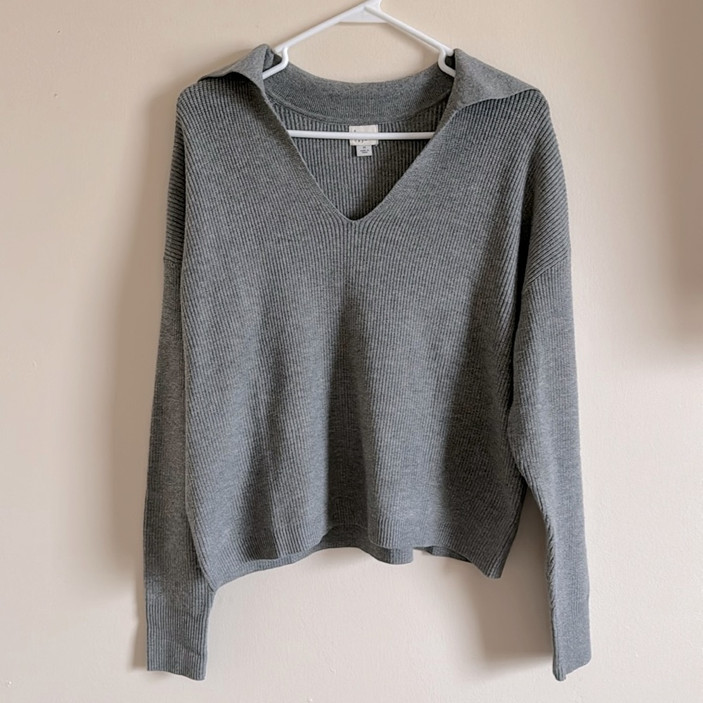 A New Day - Women’s Collared Polo Ribbed Pullover Sweater. Gray Size Medium